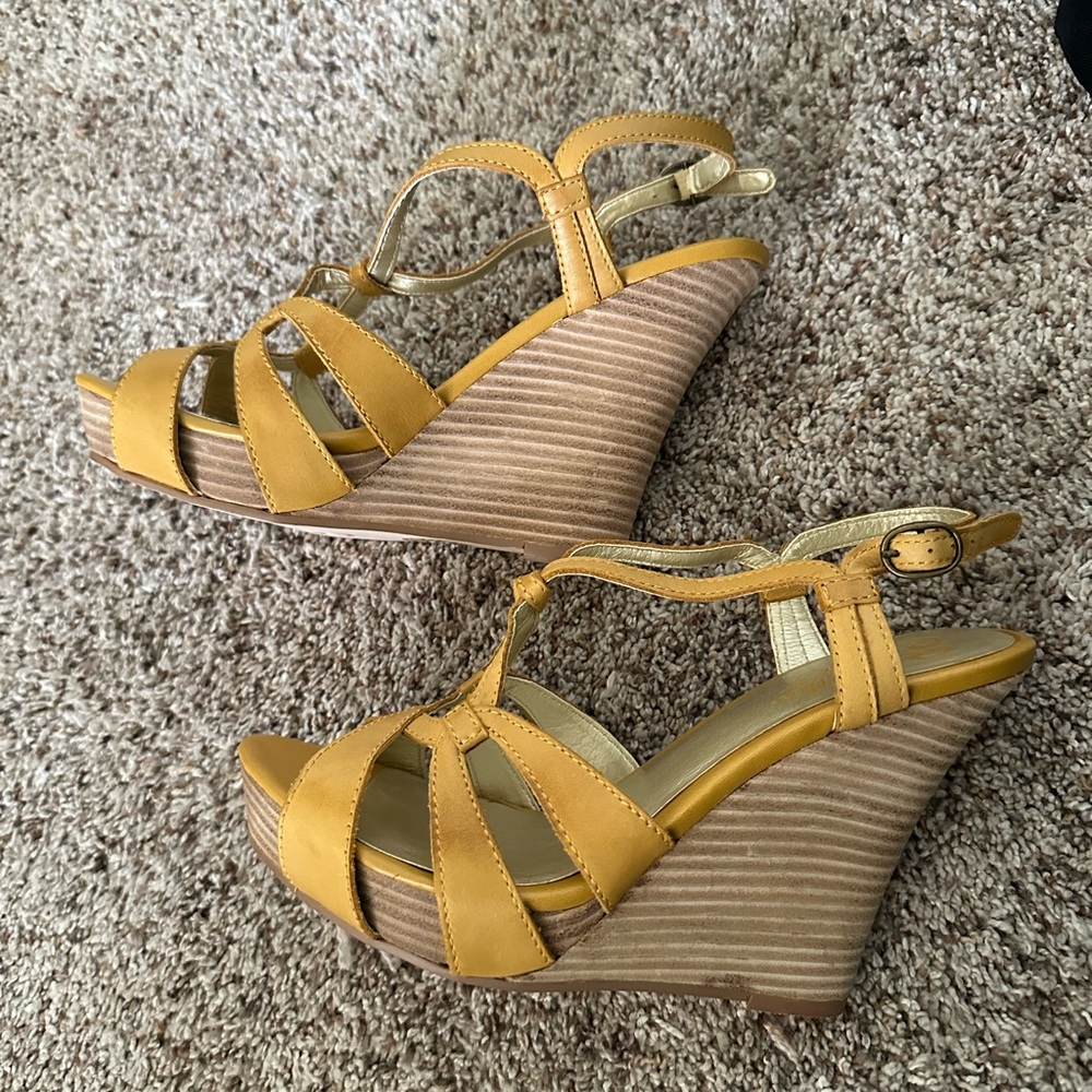 Seychelles Mustard Yellow Wedge Sandals